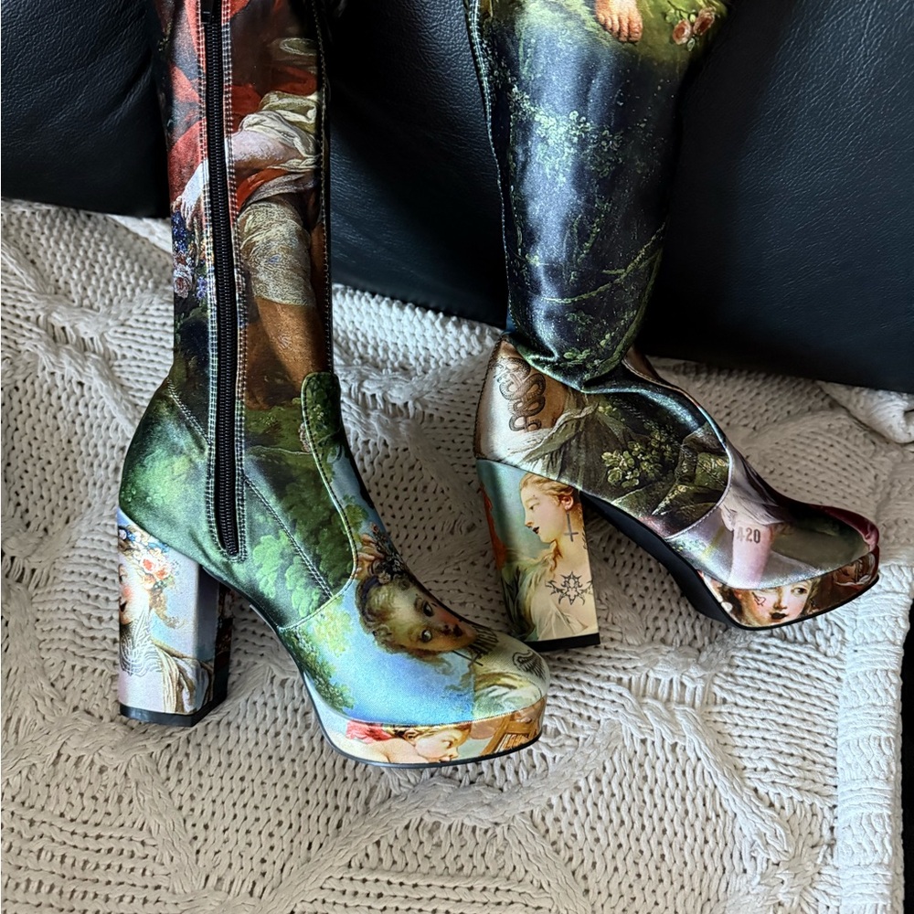Dolls Kill Multi-Color Classical Print Over-the-Knee Platform Boots - Picture 5 of 8